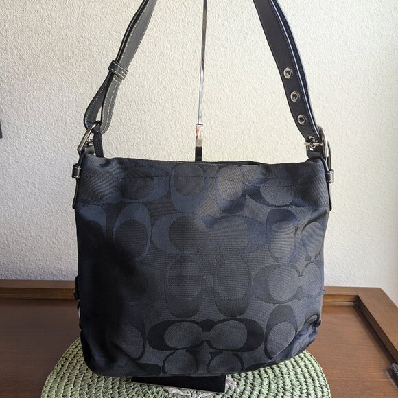 Coach F15067 Soho Signature Duffle Shoulder Bag Black - Picture 1 of 8